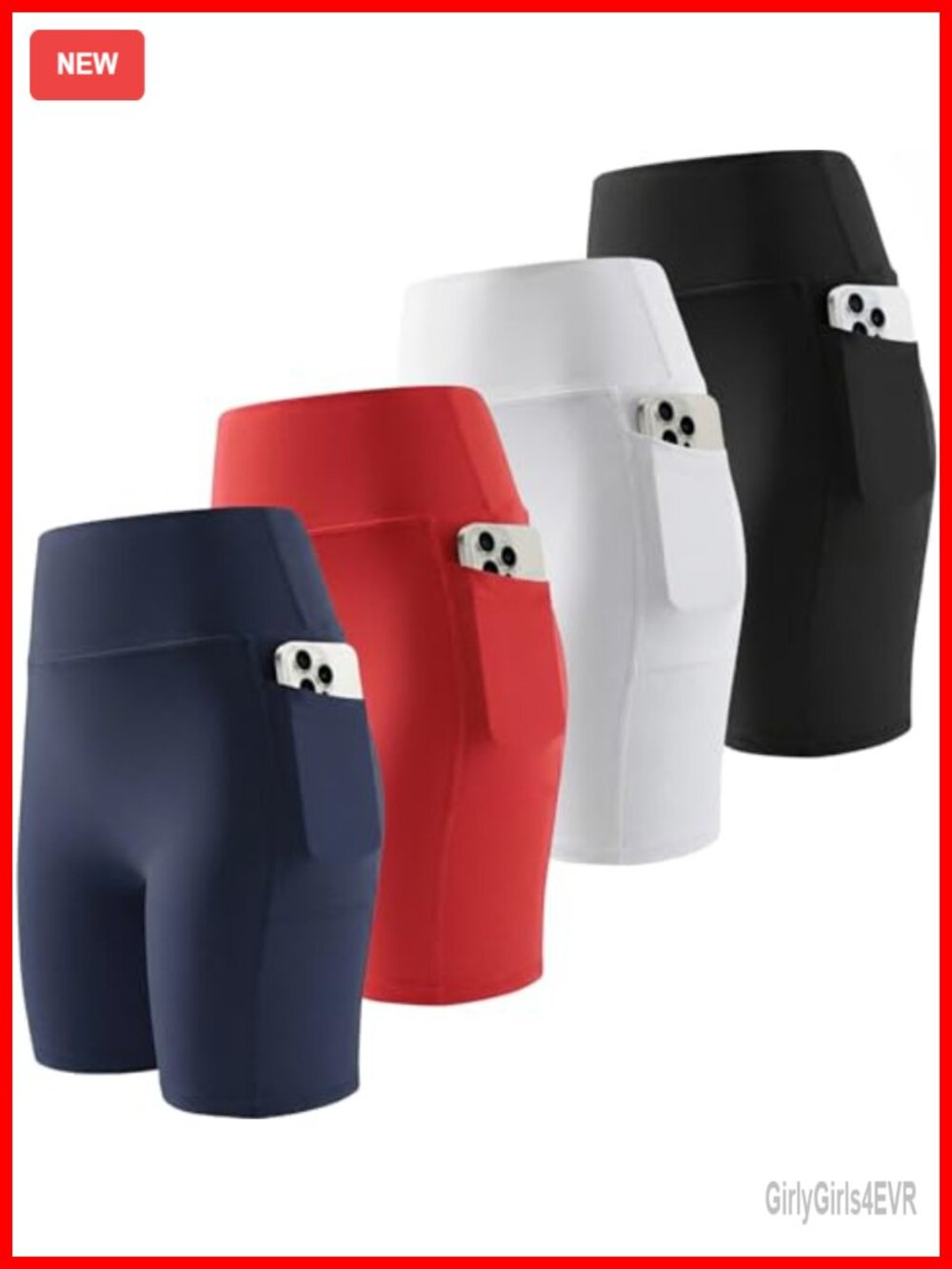4 Pack Womens Biker Shorts with Pockets High Waist Tummy Control Athletic Yoga